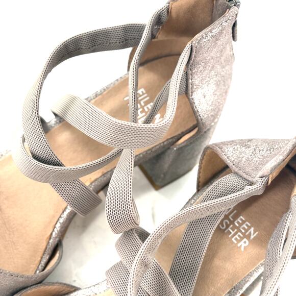 Eileen Fisher Juku Heels 5.5 NWOT Pumps Strappy Comfort Silver Gray Acadeia Prep - Picture 5 of 7